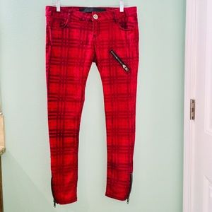 Vintage Y2K Lip service Punk grunge red plaid skinny jeans 29